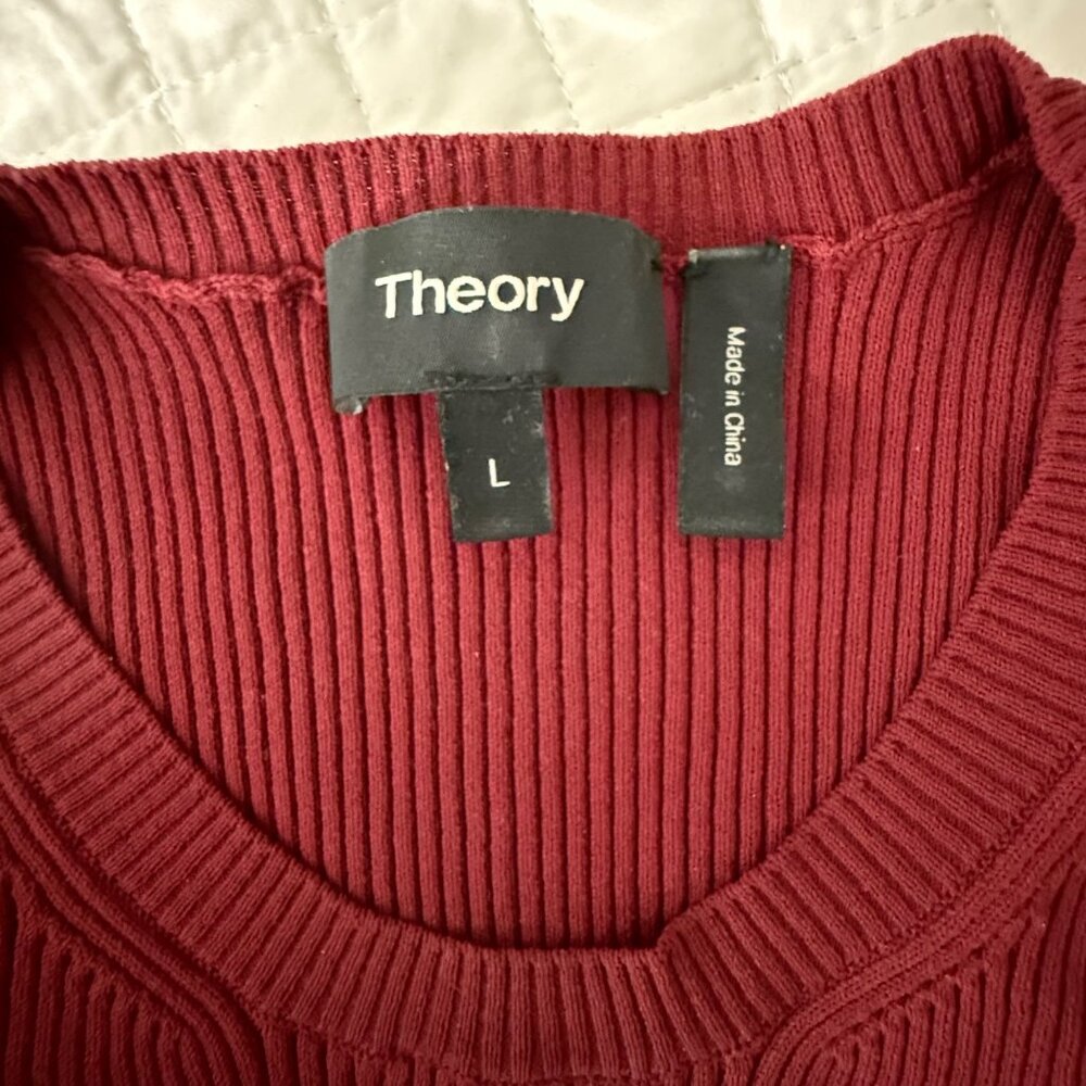 Theory Ribbed Crewneck Knit Top L Burgundy Polyamide Blend - Picture 4 of 8